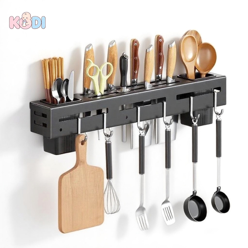 Organizador de Utensílios de Cozinha em Aço Inox Preto com 8 Ganchos