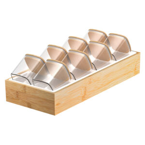 Organizador Porta Temperos 9 Peças Bambu Potes Herméticos Acrílico