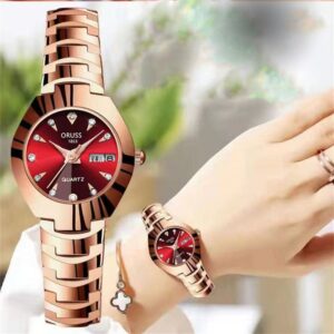 Oruss Original Feminino Aço Inoxidável Calendário Duplo Luxo À Prova