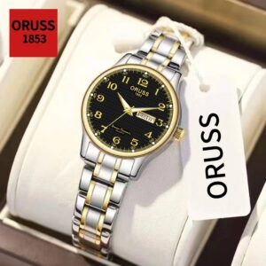 Oruss Original feminino calendário duplo luminoso aço inoxidável luxo