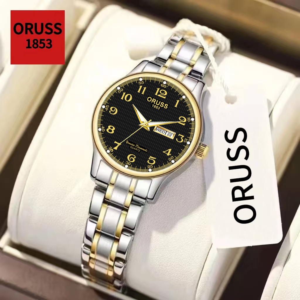 Oruss Original feminino calendário duplo luminoso aço inoxidável luxo