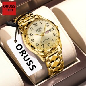 Oruss Original Masculino Calendário Duplo Luminoso Aço Inoxidável