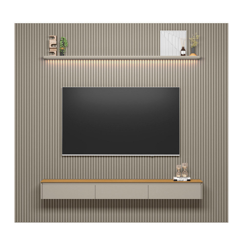 Painel Modular Ripado 3m com Nicho Curvo e Prateleira Led Linea Brasil