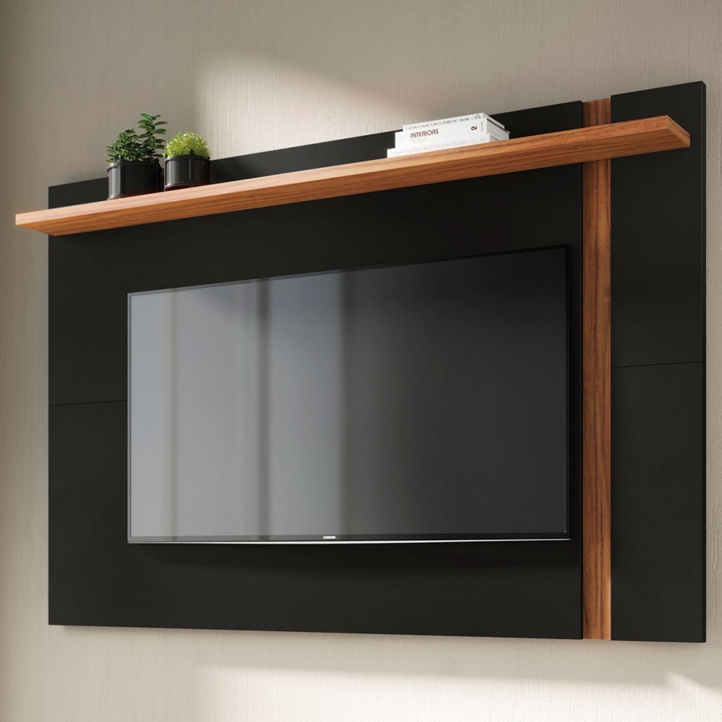 Painel para TV Até 70 Polegadas Leme 1 Prateleira Preto Fosco Noce