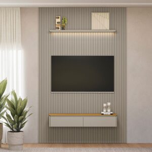 Painel para TV Até 75 Polegadas 2 Portas 1 Prateleira Ripado Tauri
