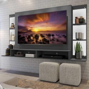 Painel TV 60″ c Espelho e Prateleiras de Vidro Nairóbi Plus