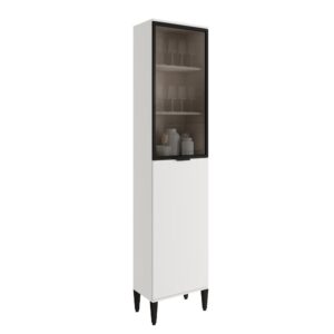 Paneleiro Miami 1 Porta 1 Porta de Vidro 5 Prateleiras Carraro Branco