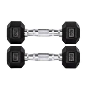 Par Halteres 2kg +2kg Dumbbell Sextavado Emborrachado Pegada Cromada