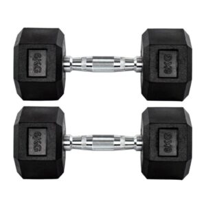 Par Halteres 6kg 6kg Dumbbell Sextavado Emborrachado Pegada Cromada