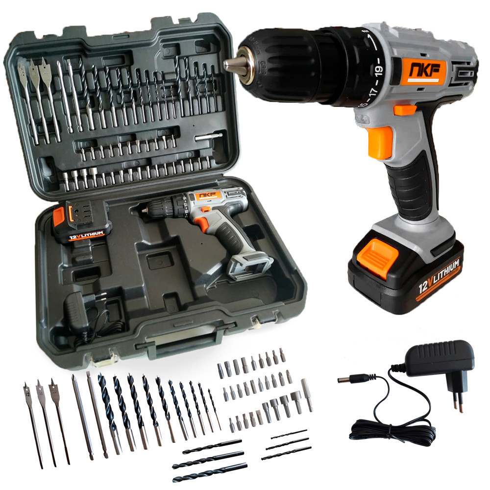 Parafusadeira Furadeira a Bateria 12V FP12X Nkf Com Maleta Bateria