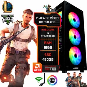 PC Gamer Setup Ninja RX 550 4GB, Intel I5, 16GB RAM, SSD 480GB, Fonte