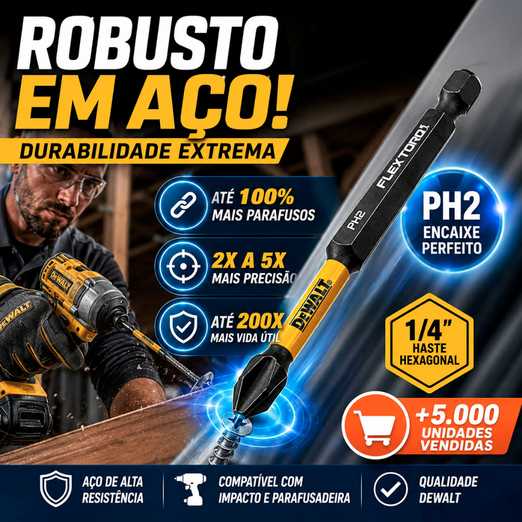 Ponta Bits Phillips PH2 3.1 2 Dewalt Elite Series Impacto
