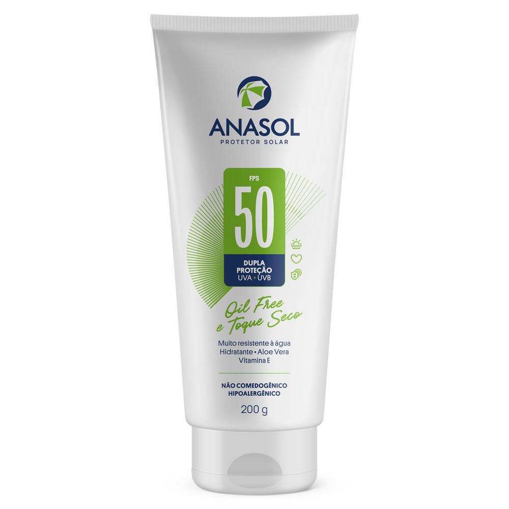 Protetor Solar Anasol Fps 50 Oil Free e Toque Seco 200g — Skincare