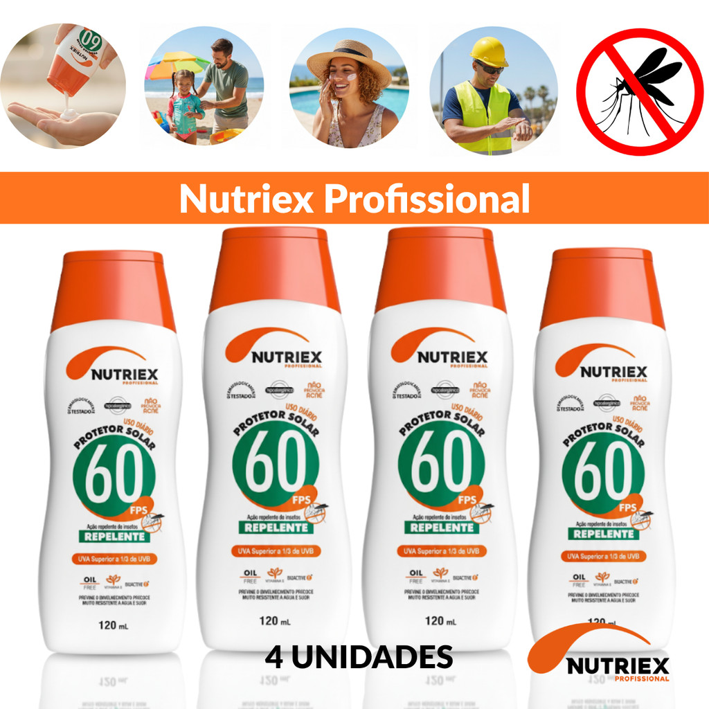 Protetor Solar FPS60 Nutriex Com Repelente Kit 4 Unidades 120ml Uso — Skincare