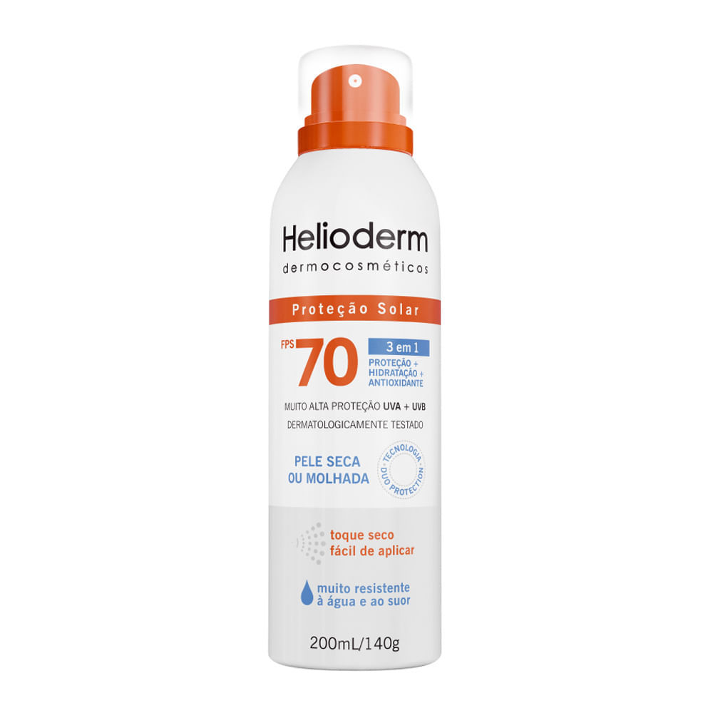 Protetor Solar Helioderm 3 em 1 Fps 70 Pele Seca ou Molhada Aerosol