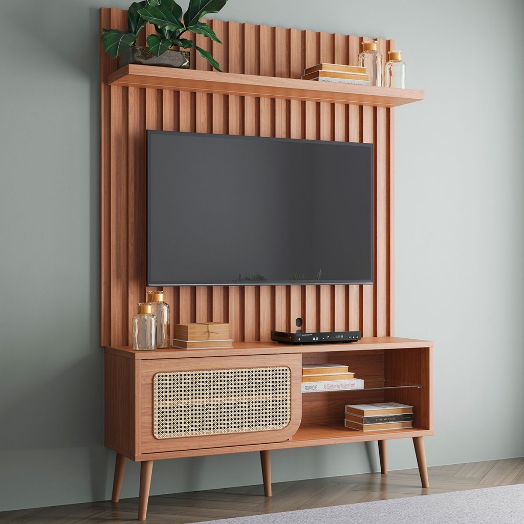 Rack com Painel para TV Até 55 Polegadas 1 Porta 1 Prateleira Freijó