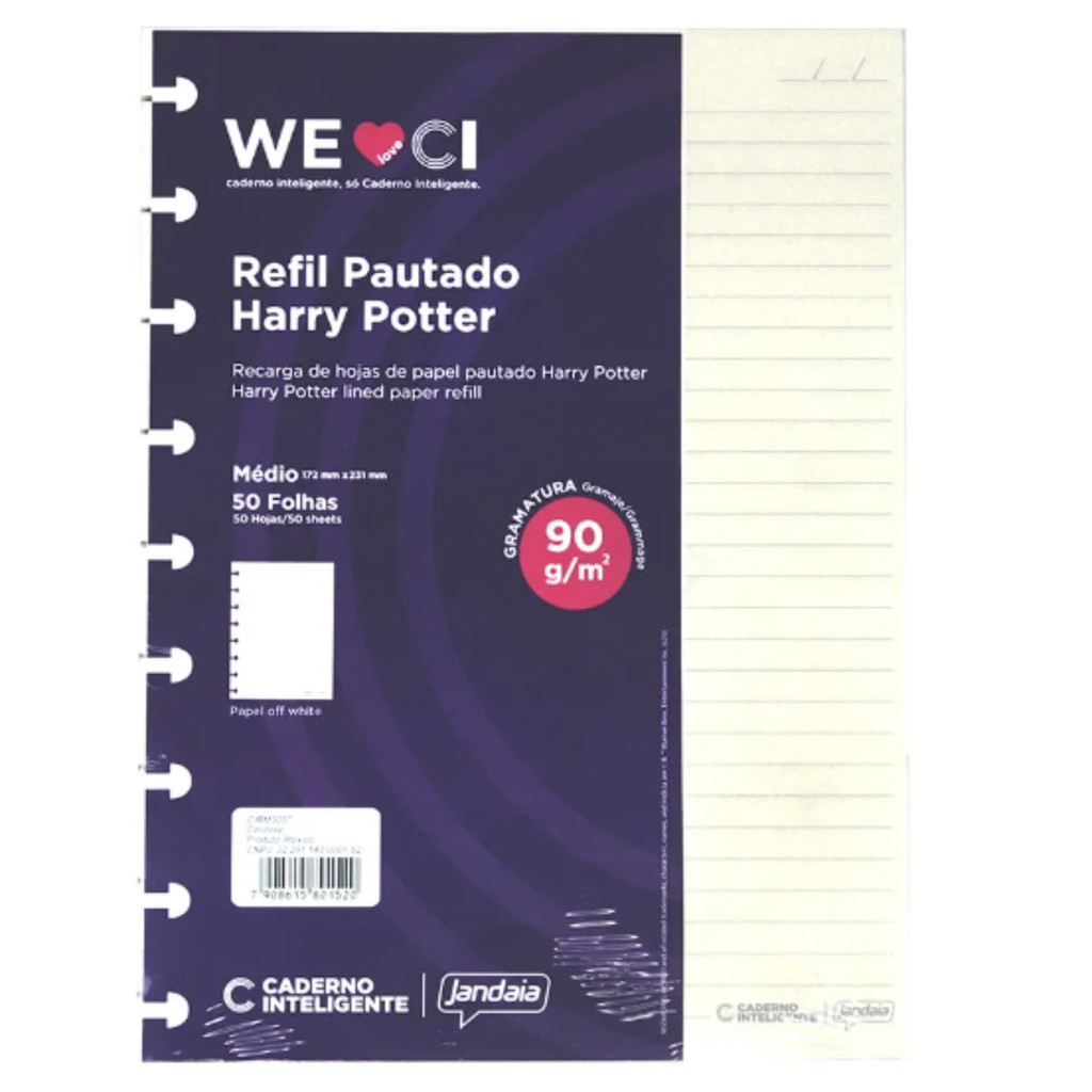 Refil 50 Folhas Caderno Inteligente Médio 17x23cm Harry Potter