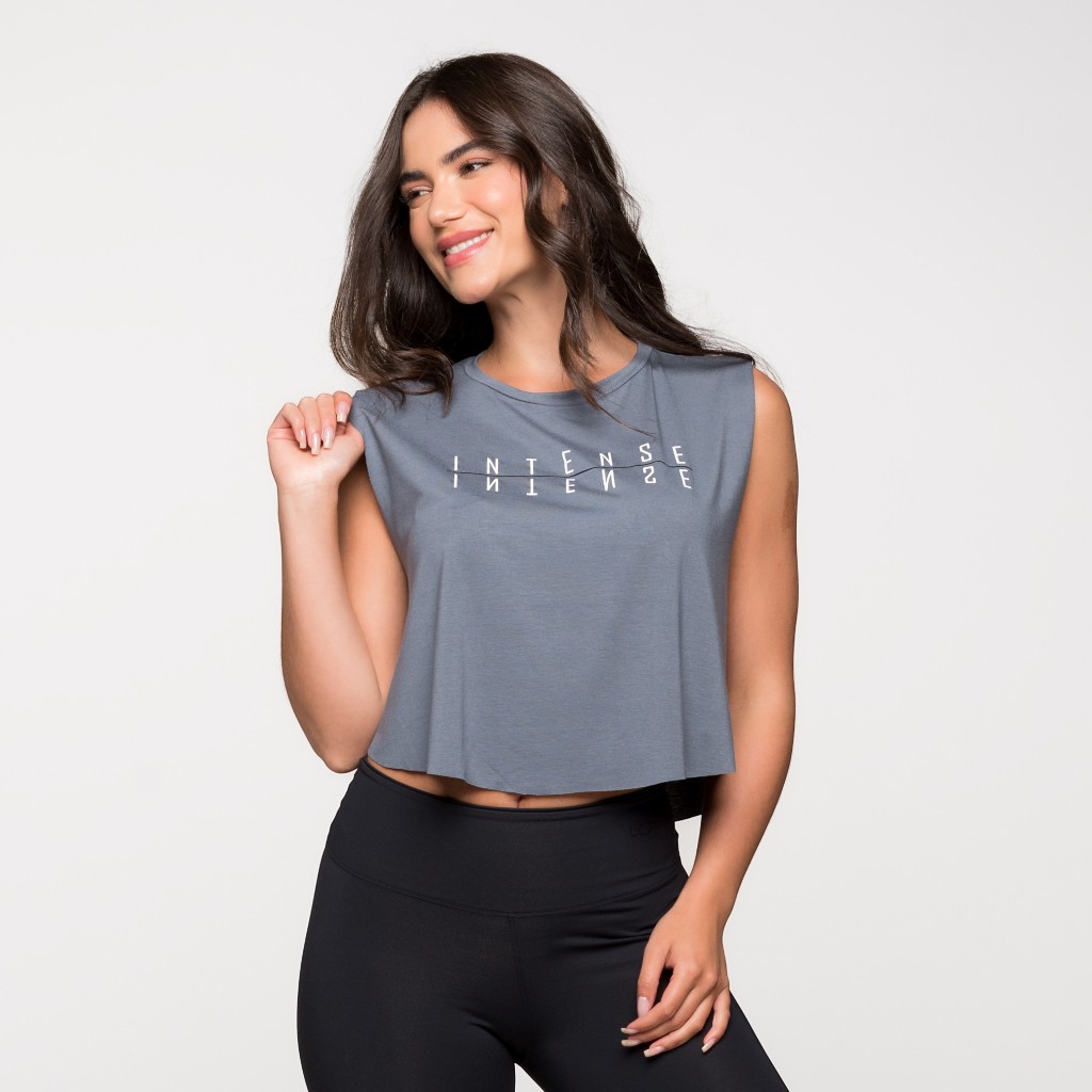 Regata Fitness Feminina Academia Viscolycra Basica Cropped Cinza