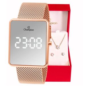 Relógio Champion Feminino Digital Espelhado Rosé Original Mulher