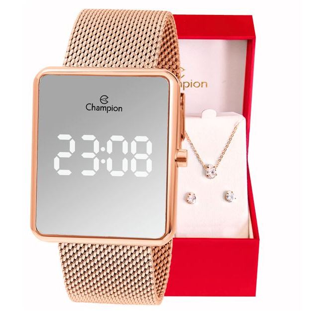 Relógio Champion Feminino Digital Espelhado Rosé Original Mulher