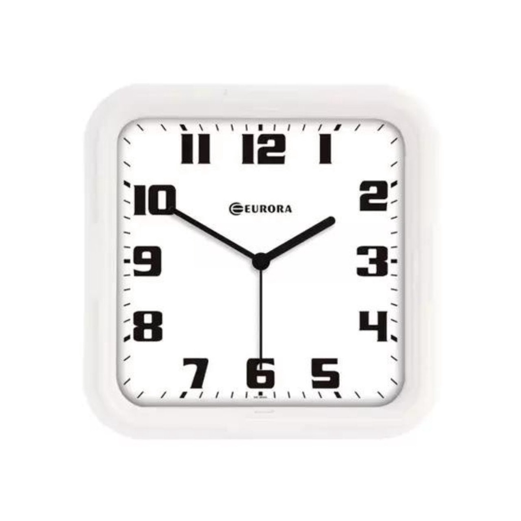 Relógio De Parede Eurora Cozinha Sala Quadrado Branco