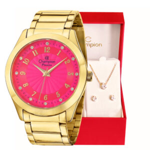 Relógio Feminino Champion Analógico Dourado Rosa Prova D’agua
