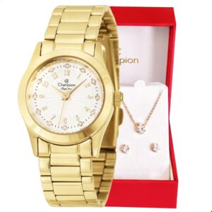 Relógio Feminino Champion Dourado Mini Resistente À Água Original