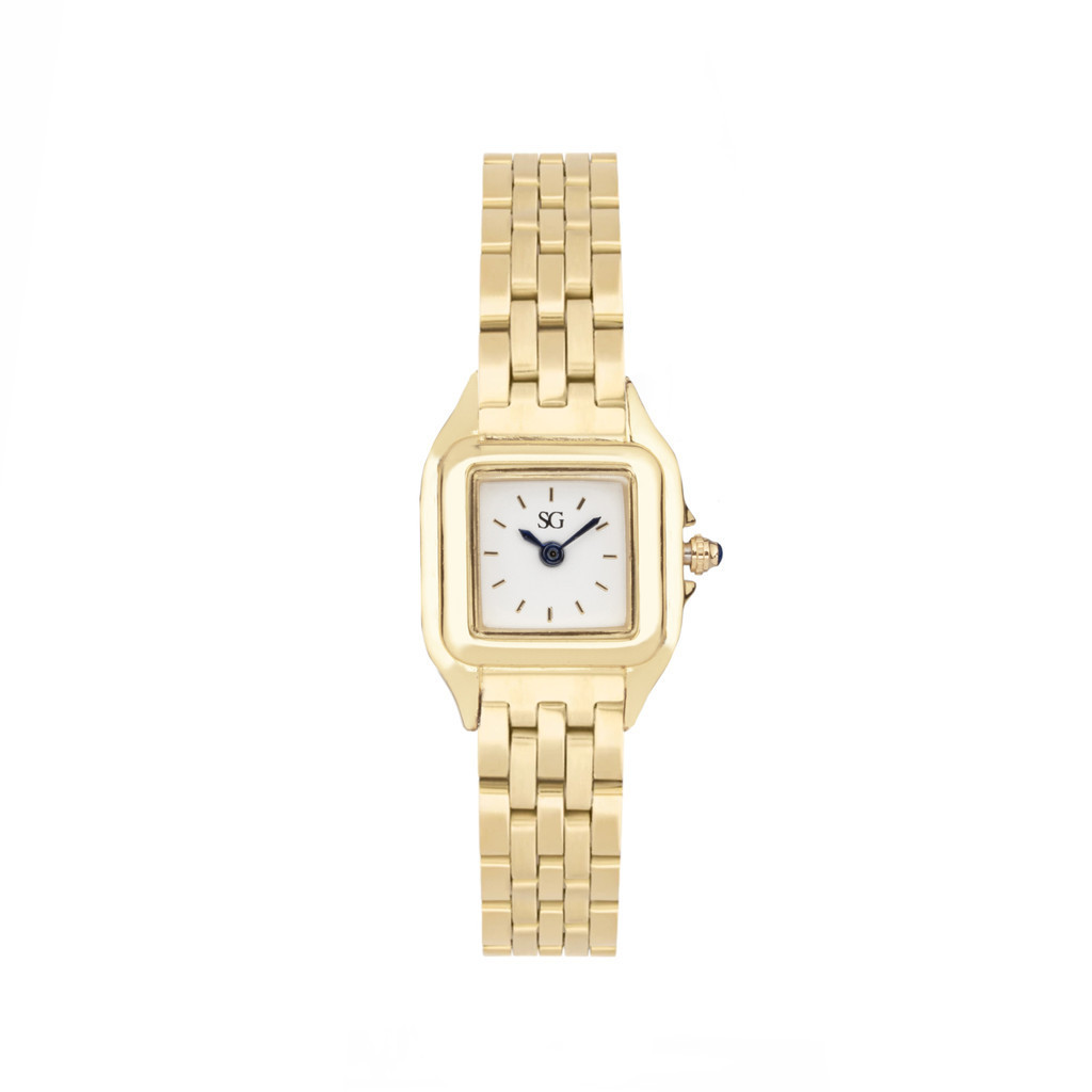 Relógio Feminino Dourado Saint Germain Boxy Gold Fundo Branco