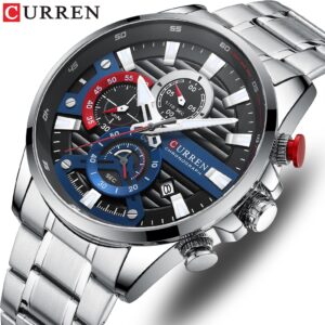Relógio Masculino Original Curren De Quartzo De Aço Inoxidável À