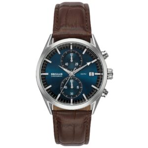 Relógio Seculus Cronógrafo 77307G0SVNC1 Vidro Abaulado Couro Prata