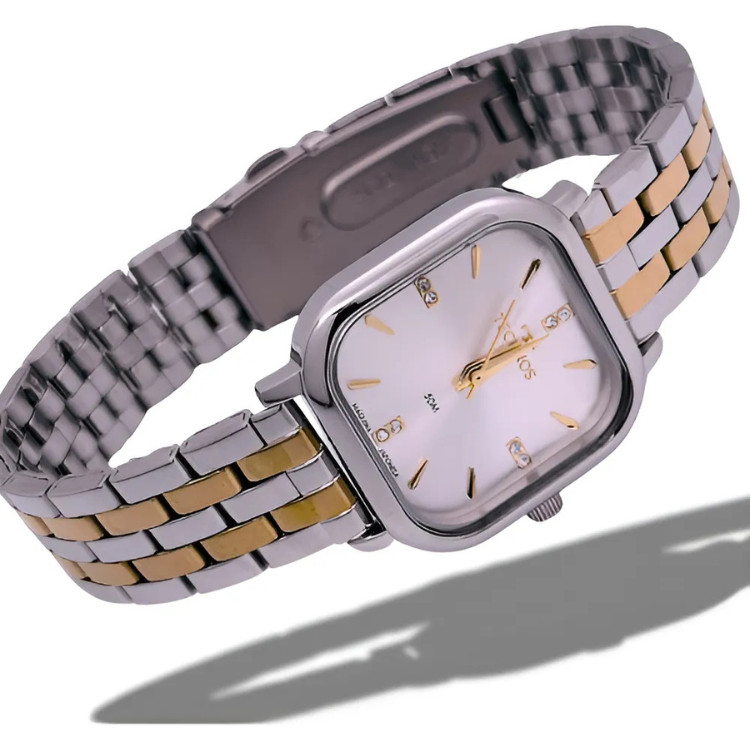 Relógio Technos Feminino Mini Bicolor Prata e Lilás Original Aço Inox