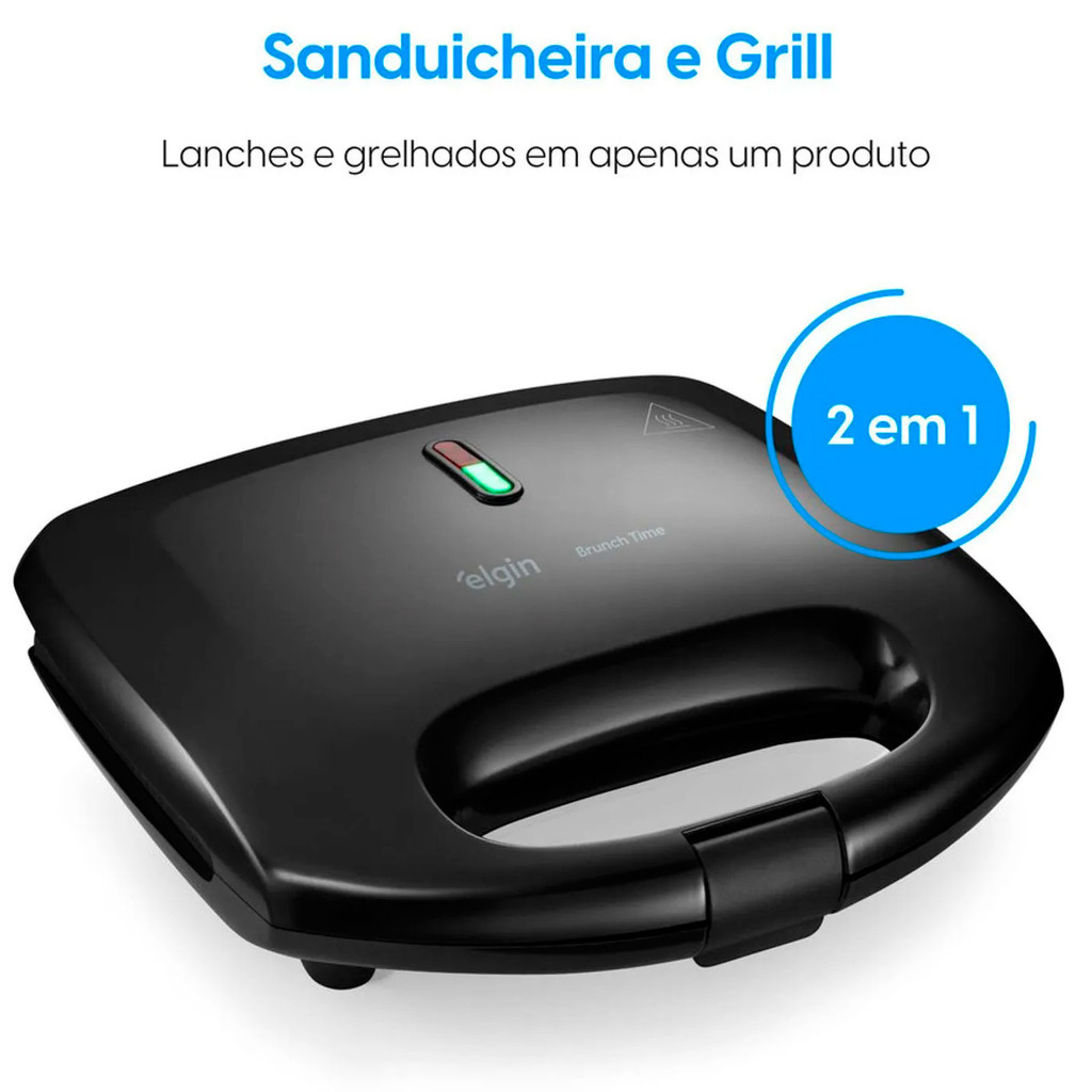 Sanduicheira Brunch Time 2 Em 1 Elgin Antiaderente 800w Preta 110v — Cozinha (grandes)