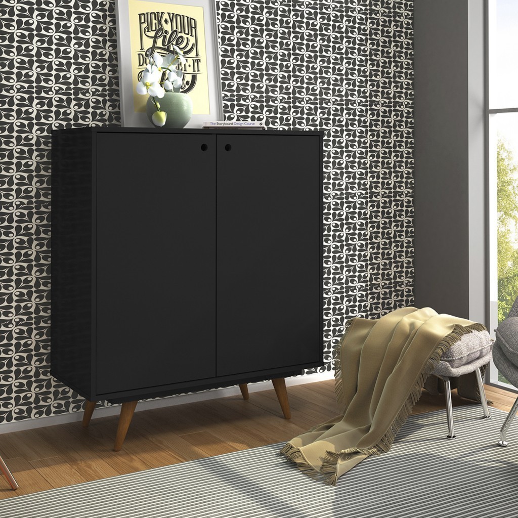 Sapateira Retro 50 2 Portas 10 Prateleiras Preto Olivar Móveis