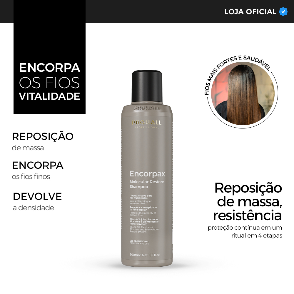 Shampoo para Cabelos Finos Limpeza e Reposição de Massa Encorpax