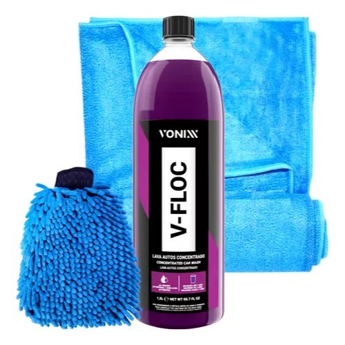 Shampoo V-floc Vonixx 1,5l Toalha Secagem Luva Microfibra Líder