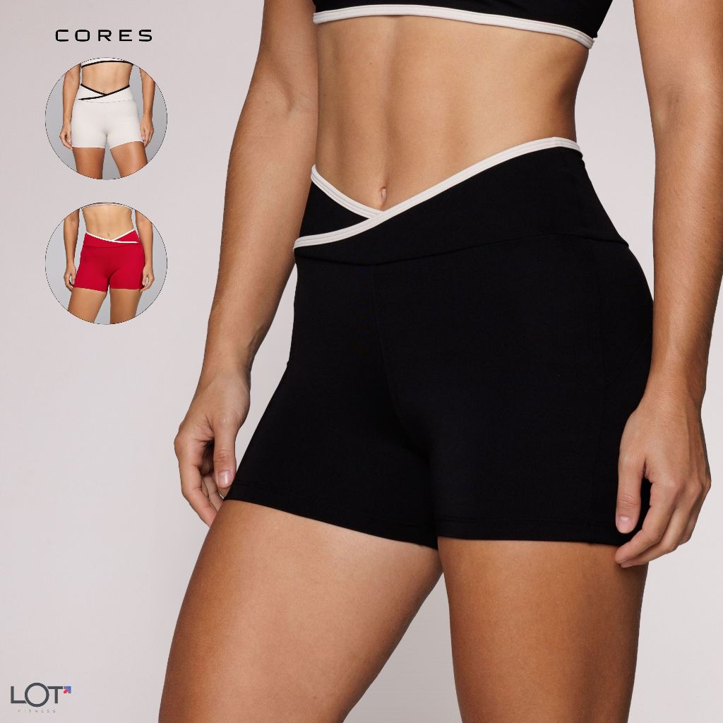 Short Curto Feminino Fitness Academia Poliamida Cós Cruzado Afina
