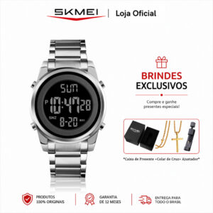 Skmei Relógio Masculino Digital Esportivo Aço Inoxidável LED