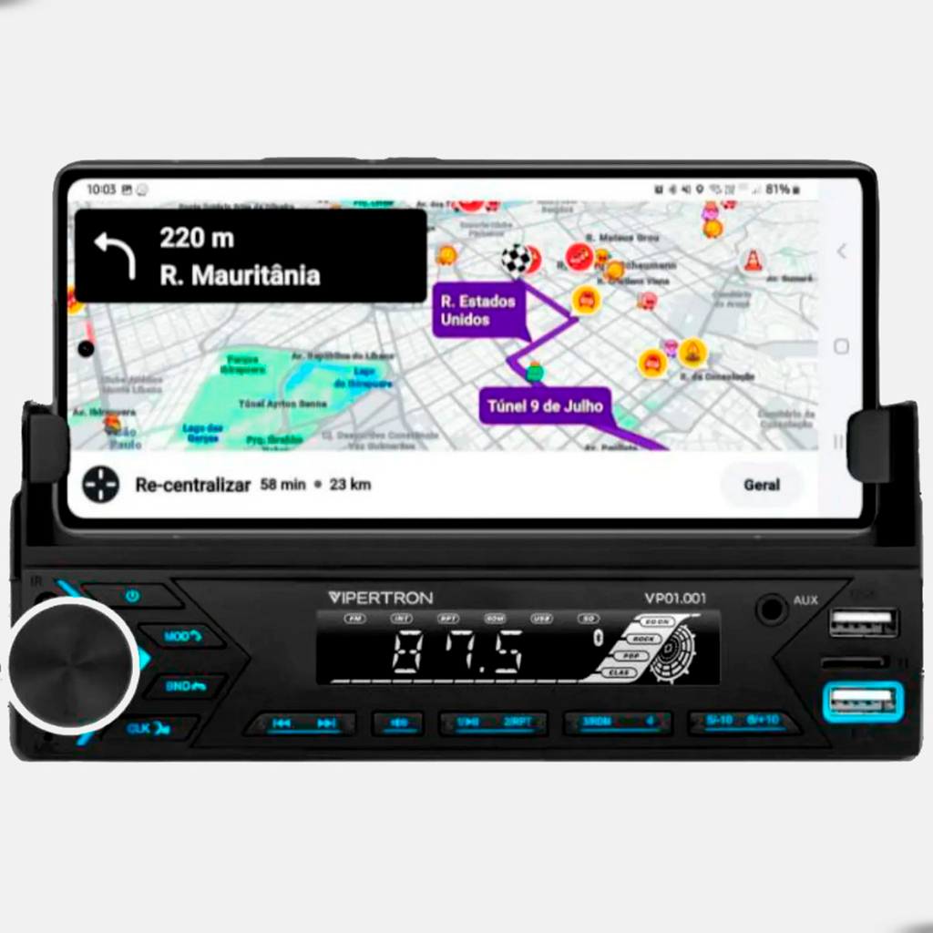 Som Automotivo Vipertron 4x45W Rms Bluetooth Multicolor USB