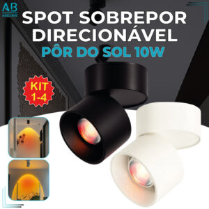Spot Sobrepor Spot Preto ou Branco Pôr do Sol 10W Luminária de Teto