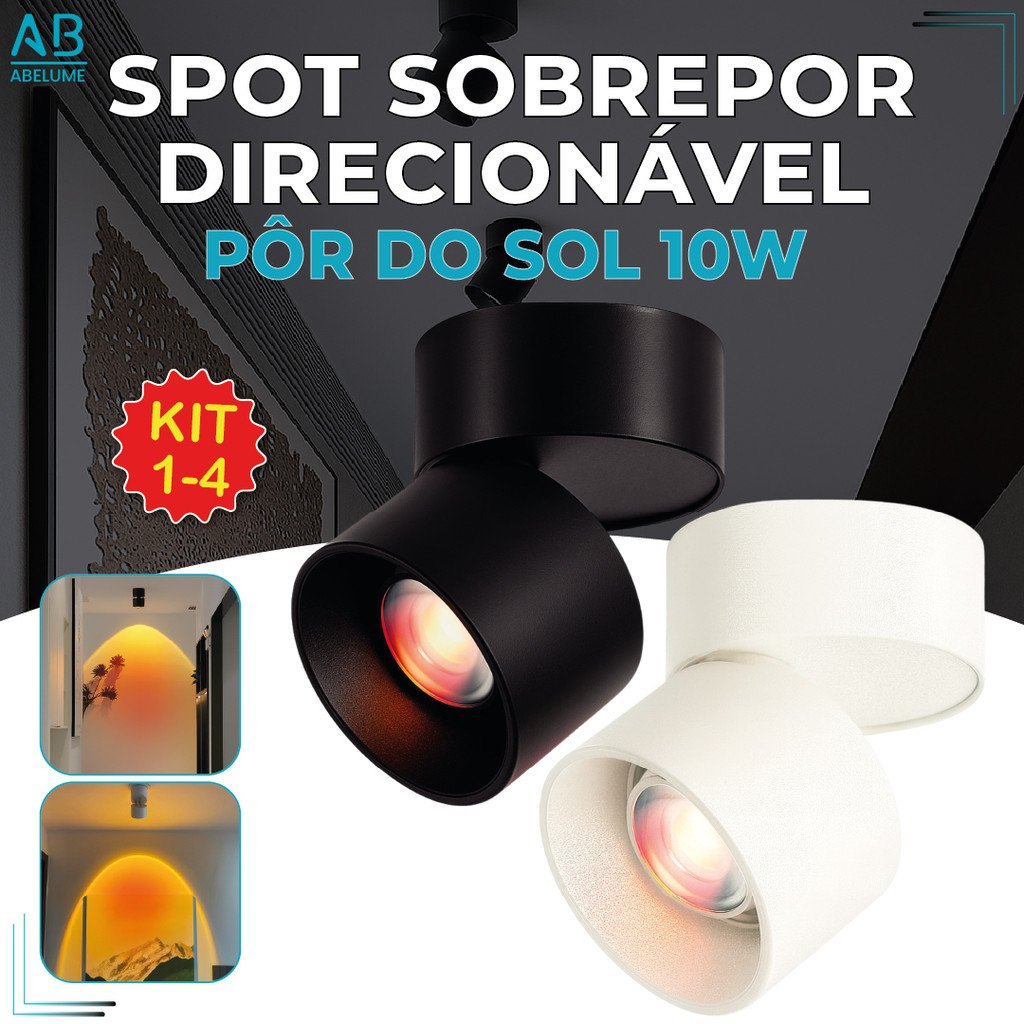 Spot Sobrepor Spot Preto ou Branco Pôr do Sol 10W Luminária de Teto — Decoração