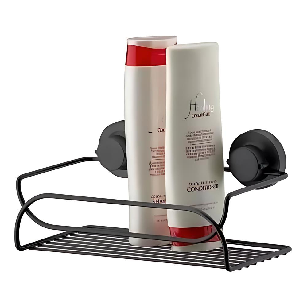 Suporte Porta Shampoo Sabonete Preto Fosco Fixação Ventosa Banheiro