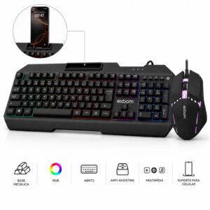 Teclado Gamer Base Metálica Multimídia Suporte para Celular Combo
