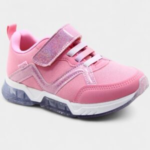 Tênis Infantil Klin Light Led Detalhe Holográfico Menina Rosa