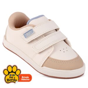 Tênis Infantil Menino Klin Oiginal Flyer Bege e Off-White Velcro