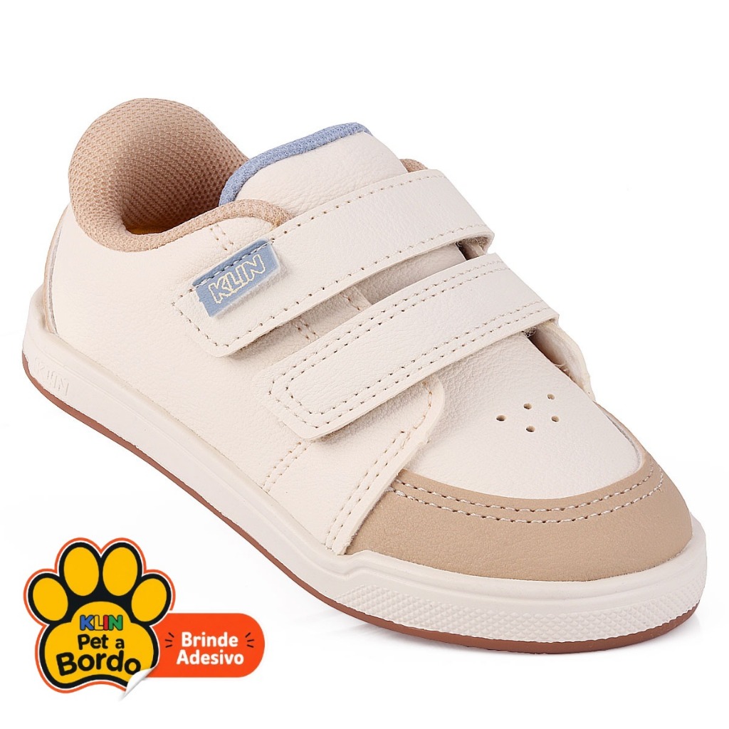 Tênis Infantil Menino Klin Oiginal Flyer Bege e Off-White Velcro