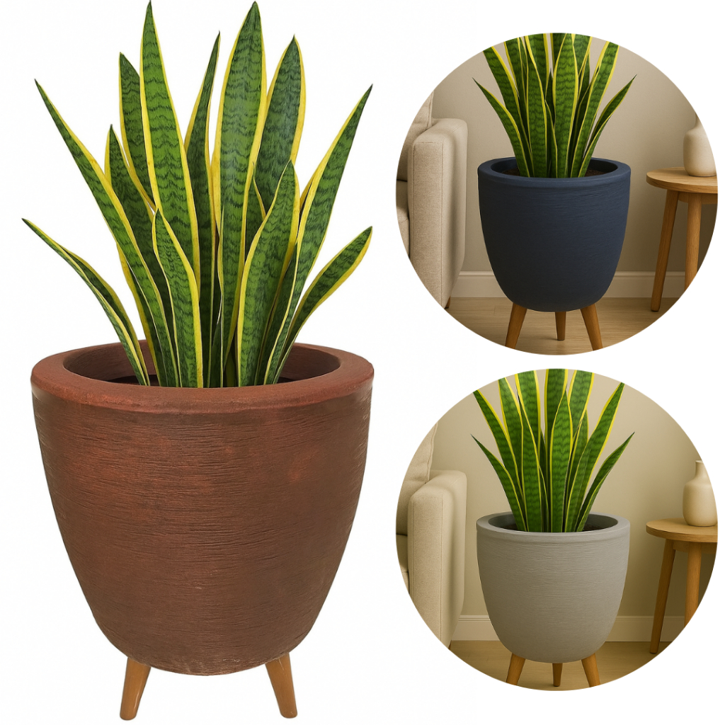 Vaso de Planta 40cm com Tripé de Madeira Decorativo Grande