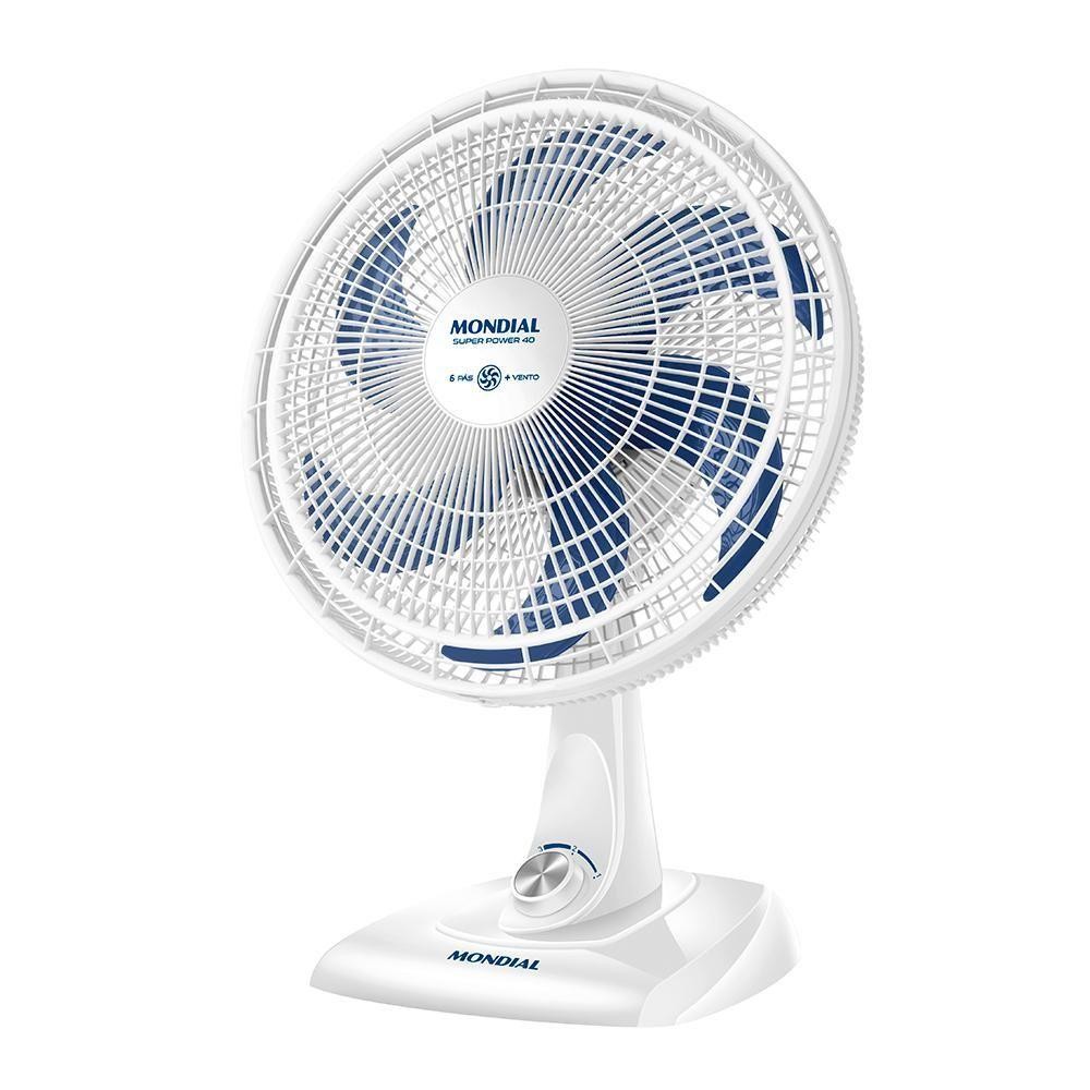 Ventilador De Mesa Mondial Super Power 6 Pás 140W 40cm Branco E Azul