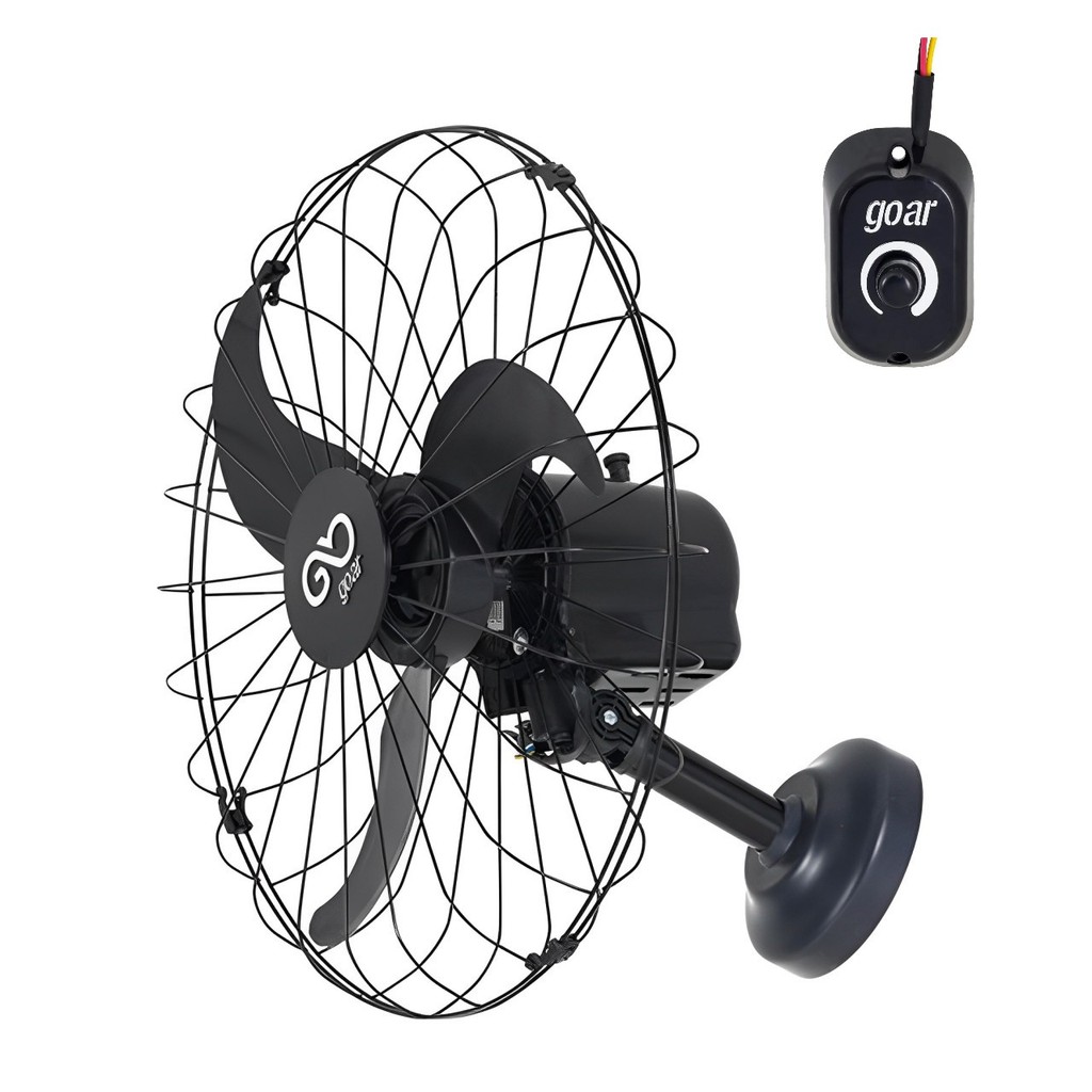 Ventilador de Parede 60cm Oscilante Preto com Grade Metálica