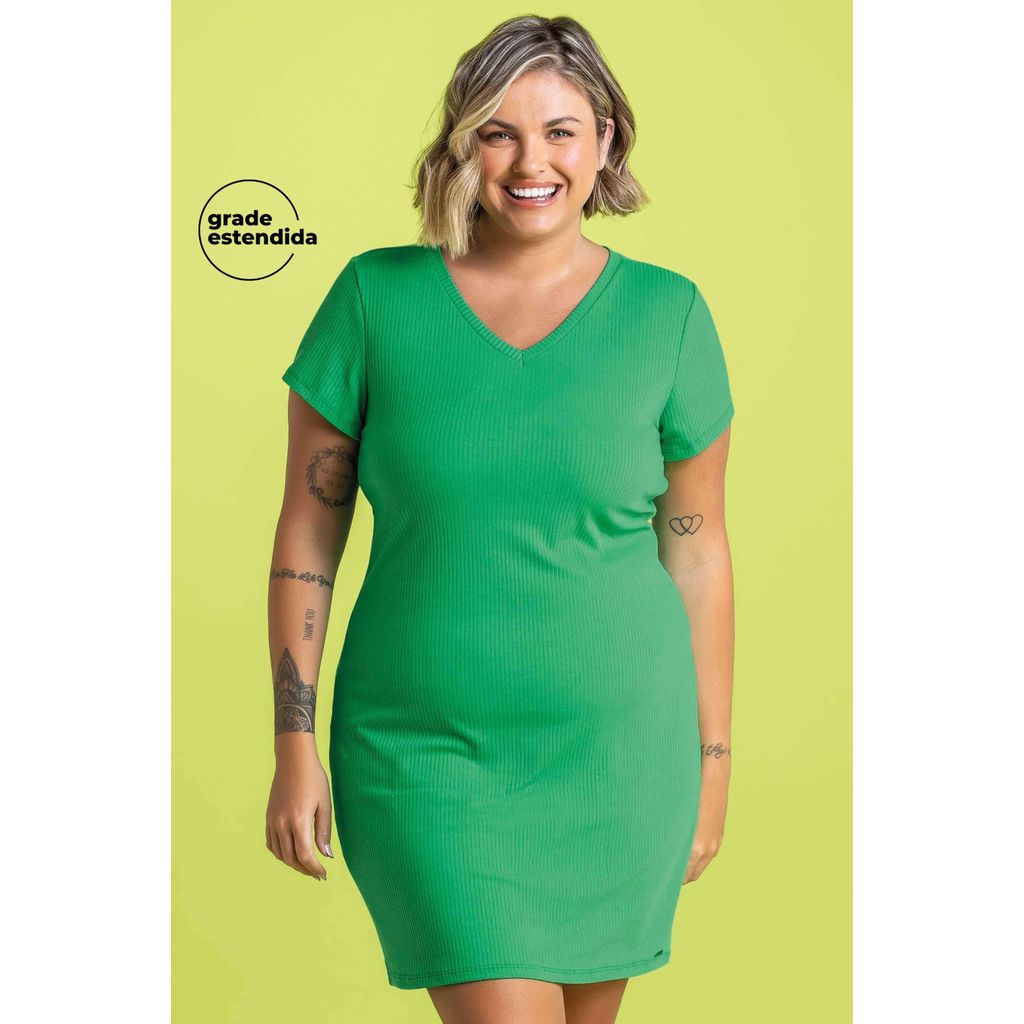 Vestido Feminino Básico Canelado Marialícia Verde