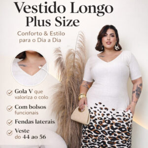 Vestido Feminino Longo Gola V Pus size Moda Evangelica Festa Verão